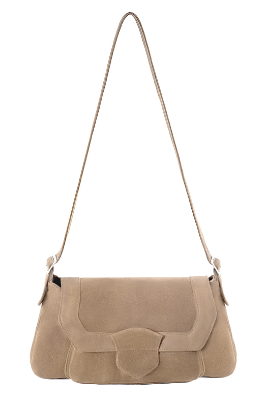 Tan beige women's dress handbag, matching pumps and belts. Top view - Florence KOOIJMAN